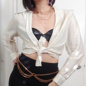 Vintage 1970s Metallic Thread Button Up Shirt